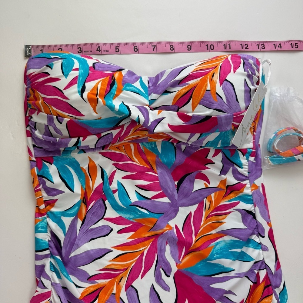 Anne Cole Tankini Swim Top Womens Medium Multicolor Leaves Strapless NWT - Picture 9 of 10